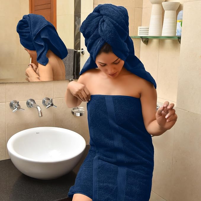 HERCULEAN Premium Bath Towels 24 x 48 Pack of 6 | Quick Dry and Highly Absorbent | 100% Cotton Terry Towels for Bathroom - Perfect for Shower - Pool and Spa - Luxury Soft Towels - Navy