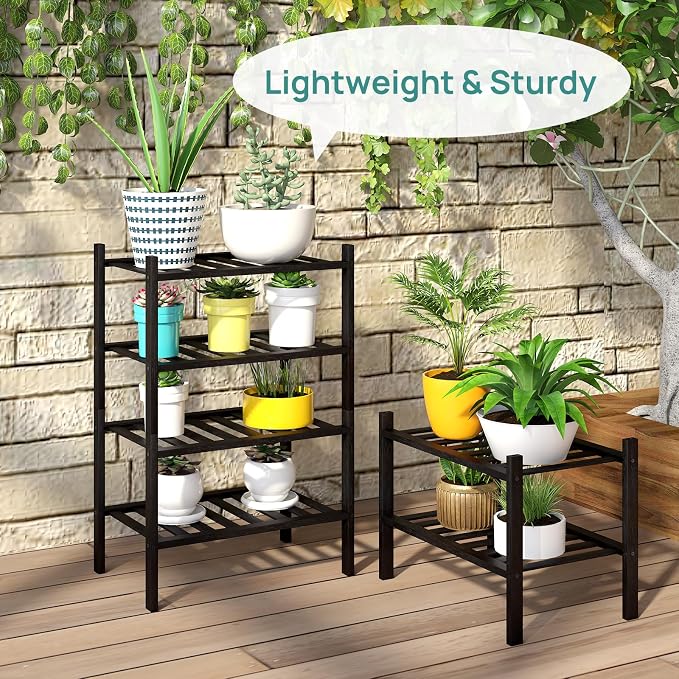 viewcare Black Small Shoe Rack for Entryway, 4-Tier Bamboo Shoe Organizer for Hallway Closet, Free Standing Shoe Racks for Indoor Outdoor