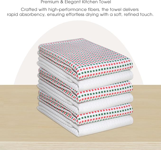 Urban Villa Christmas Kitchen Towels 100% Cotton Dish Towels for Kitchen (Set of 6) 20”x30” Dish Cloths Highly Absorbent Kitchen Linen Set with Hanging Loop Perfect for Drying Dishes-Red Green White