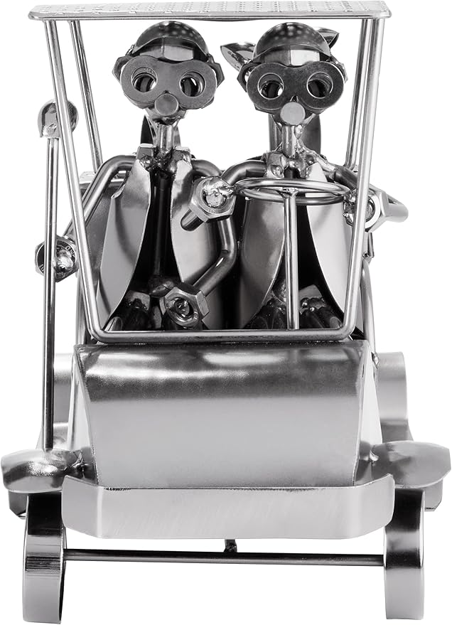 BRUBAKER Nuts and Bolts Sculpture Golf Cart - Handmade Metal Man Figure Golf - 9.4 Inches Art Figure with Bolts and Metal Pieces - Gift Idea for Golf Fans