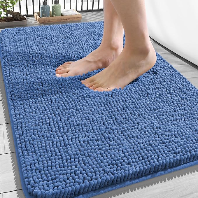 OLANLY Bathroom Rugs 34x21, Extra Soft Absorbent Chenille Bath Rugs, Rubber Backing Quick Dry, Machine Washable Bath Mats for Bathroom Floor, Tub and Shower, Home Decor Accessories, Cornflower Blue