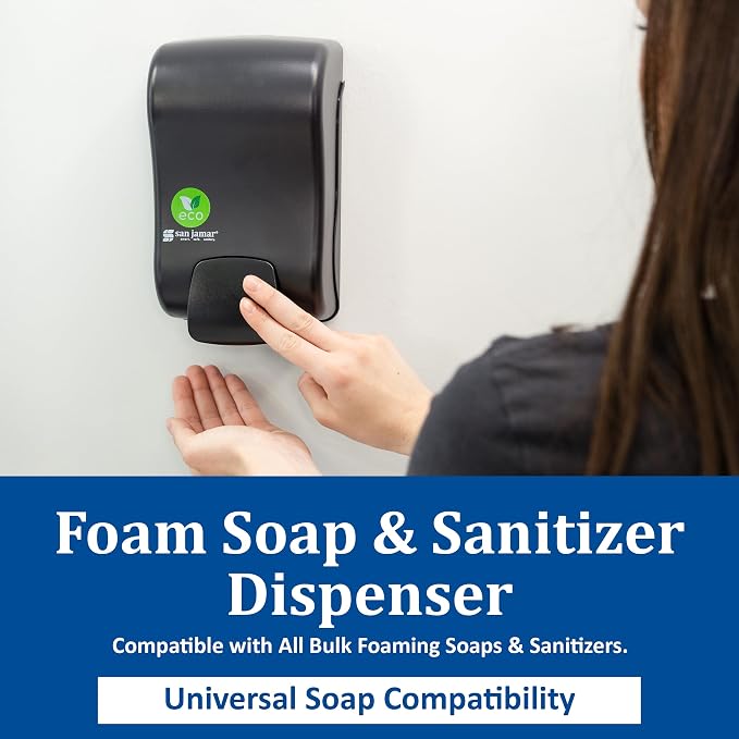 San Jamar Rely Soap Dispenser – 900ml Wall Mounted Manual Liquid Dispenser with Efficient Pump for Home and Commercial Use, Black Pearl