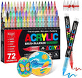 Guangna Acrylic Paint Markers Brush Tip, 72 Vivid Colors with Direct-Liquid Ink Control System, Professional-Grade Paint Pen for Rock Painting, Canvas, Glass, Plastic, Fabric & Creative Crafts