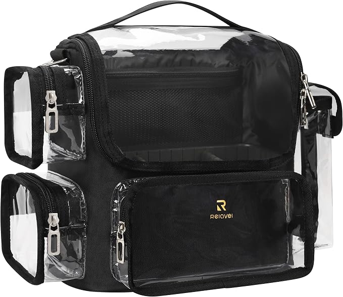 TANTO Makeup Brush Bag, Makeup Artist Bag Clear Makeup Case Professional Large Cosmetic Organizer Bag Portable Cosmetic Train Case with Adjustable Dividers & Shoulder Strap Easy to Clean