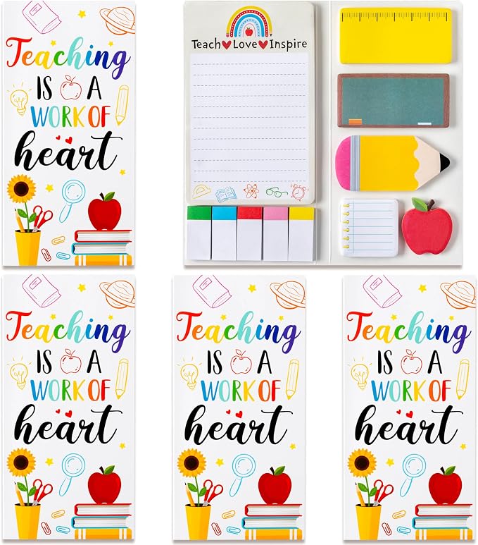 Xqumoi 3 Pack Teaching is A Work of Heart Sticky Notes Set - Ruler Blackboard Pencil Apple Shape Self-Stick Note Pads Teacher Appreciation Gift Writing Memo Pads Page Marker School Office Supplies