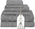 Premium Staple Cotton Bathroom Towel Set - Gray 600 GSM 6-Piece Luxury Bath Towel Set 3 Stripe - 2 Bath Towels, 2 Hand Towels & 2 Washclothes Set - High Absorbent & Quick Dry for Gym, Spa, Hotel
