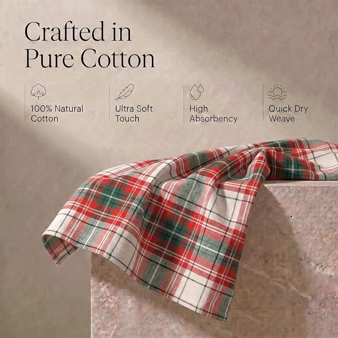 Urban Villa Christmas Kitchen Towels 100% Cotton Dish Towels for Kitchen (Set of 6) 20”x30” Dish Cloths Absorbent Kitchen Linen Set with Hanging Loop Perfect for Drying Dishes Cleaning – Christ Check