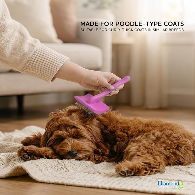 Diamondg Pet Slicker Brush for Dogs & Cats – Professional Grooming Brush for Shedding, Detangling & Coat Maintenance, Gentle Fine Wire Pins, Ergonomic Handle, Pink