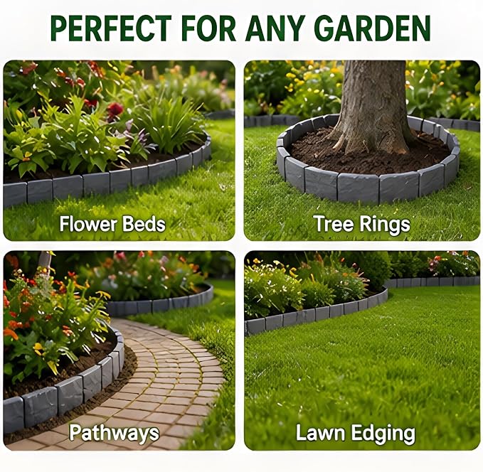 Imitation Stone Garden Fence No Dig Landscape Edging Faux Stone Garden Border Plastic Pound in Edging for Landscaping Flower Beds Yard Decorative Artificial Rock Edgers Bricks (10, Grey)