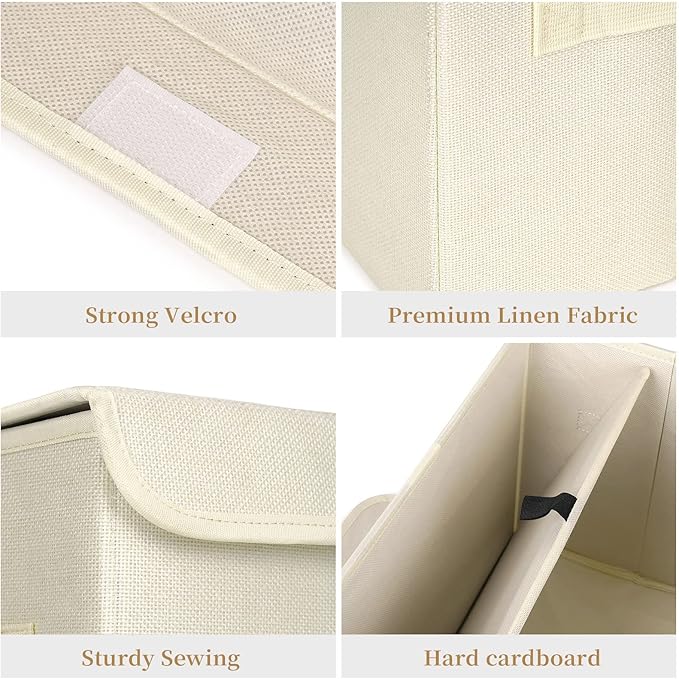 Bagnizer Large 42 Quarts Collapsible Stackable Storage Bins Cube with Lids [3-Pack] Foldable Fabric Linen Storage Boxes, Closet Organizer Baskets with Label for Home (16.7 x 12 x 12, Beige)