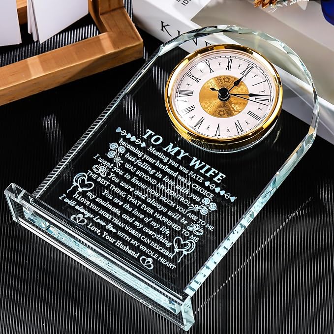 YWHL Gifts for Wife from Husband Wife Birthday Gift Ideas Crystal to My Wife Clock Anniversary Presents Romantic I Love You Gifts for Her on Valentines Mothers Day Christmas