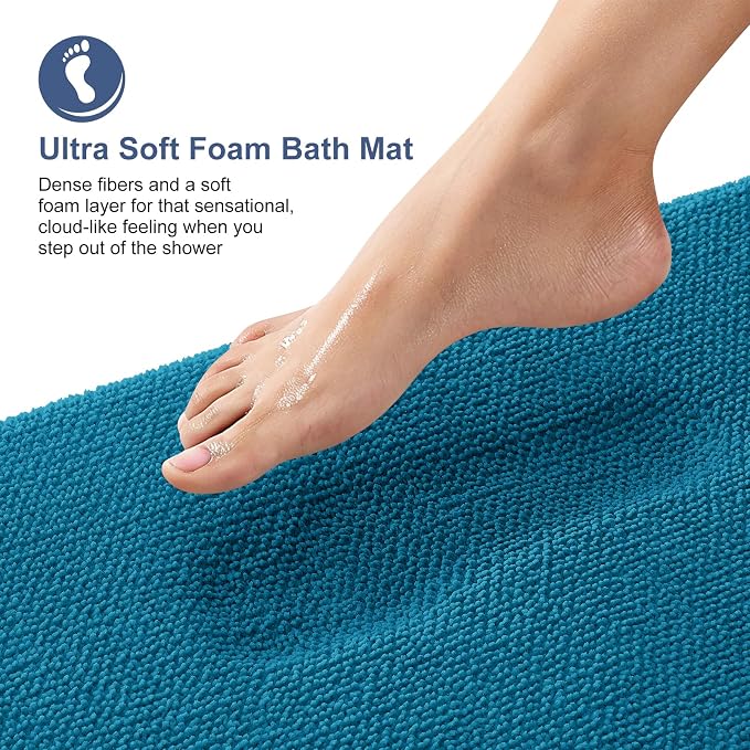 OLANLY Memory Foam Bathroom Runner Rugs 44x24, Long Bath Mats, Peacock Blue | Soft Quick Dry Bath Mats, Non-Slip, Absorbent Machine Washable Mat for Bathroom Floor, Tub and Shower, Home Decor Accessories
