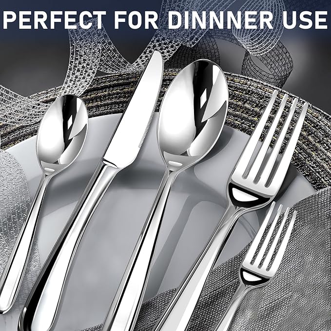 STILLOYE Heavy Duty Silverware Set for 12, 60 Piece Premium Stainless Steel Flatware Utensils Cutlery Set Including Steak Knife Fork and Spoon, Dishwasher Safe, Gift Package for Wedding Housewarming