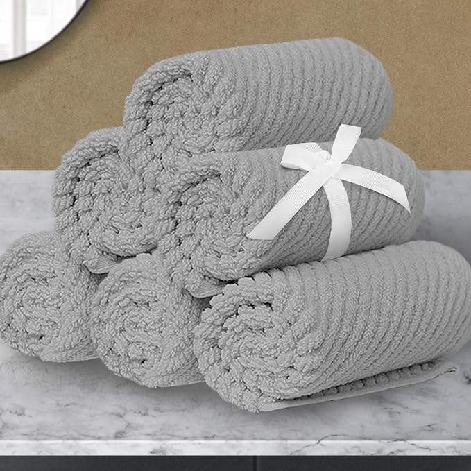 VOOVA & MOVAS Washcloths 6PC, 100% Cotton, 13x13 in, Gray | Thick, Quick Dry, Soft, Absorbent, Small Hand Towels For Face, Towel Gift Set, Ideal For Home, Travel, Gym