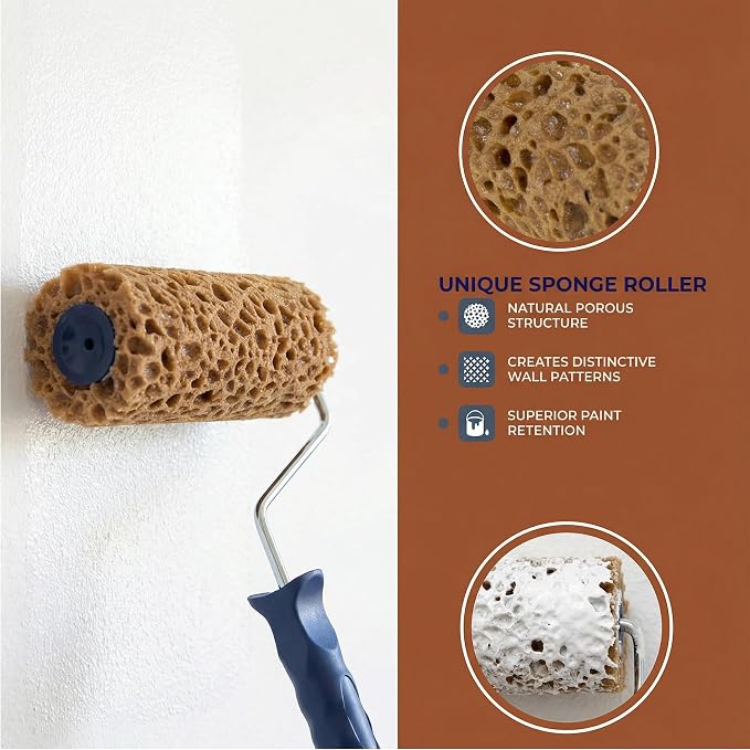 Hanroy Sea Sponge Roller for Painting, 6'' Texture Pattern Paint Roller, Decorative Art Faux Sponge Paints Tools, Fast and Easy Pattern Art Sponge Roller for Home Wall Decoration(M90F)