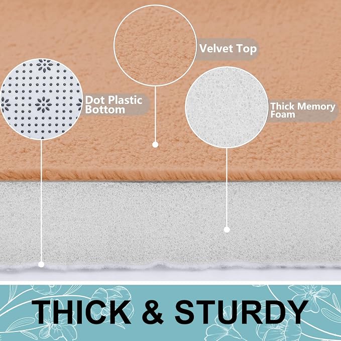 Smiry Memory Foam Bath Mat 36x24, Extra Soft and Absorbent Bathroom Mats, Non Slip Washable Carpet for Floor, Shower and Tub, Peach