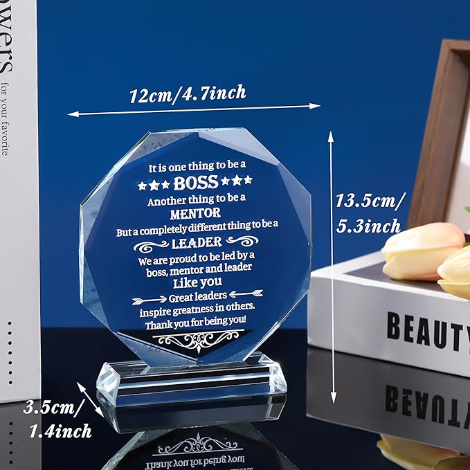 Movdyka Best Boss Gifts for Women Men Crystal Keepsakes Boss Day Birthday Gifts for Boss Going Away Appreciation Office Farewell for Boss Male Him Thank You Retirement for Boss Lady