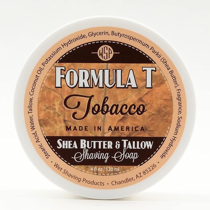 Shaving Soap WSP Formula T (Tobacco) 4 Oz Made with Shea Butter & Tallow
