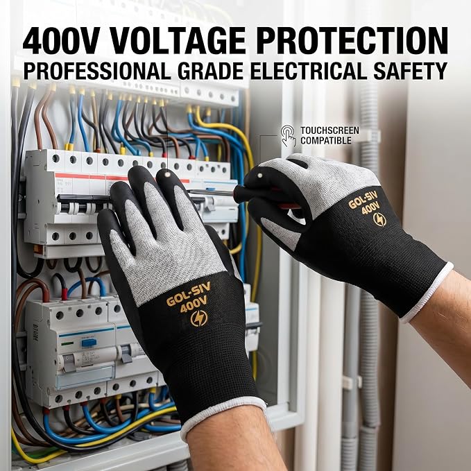 Insulated Electrical Gloves 400V Touch Screen -Flame Retardant-Low Voltage Insulated Safety Work Gloves,Rubber Non Slip for Electrician (Black,XL)