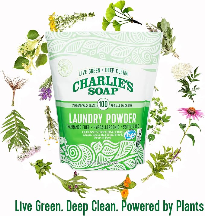 Charlie’s Soap Laundry Powder (100 Loads, 3 Pack) Hypoallergenic Deep Cleaning Washing Powder Detergent – Eco-Friendly, Safe, and Effective