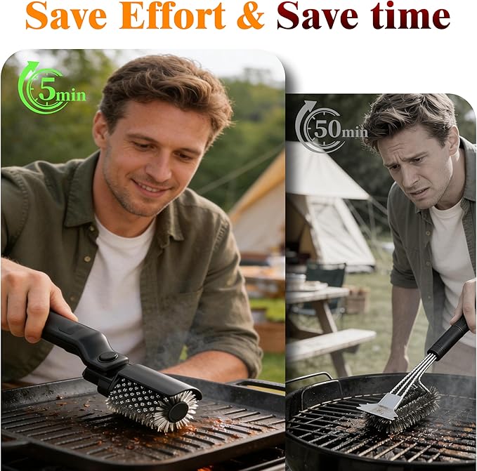 Electric BBQ Grill Brush for Outdoor, Electric BBQ Grill Cleaner with 3-Speed and Adjustable Angle, Rechargeable Grill Cleaning Brush for Barbecue Grates