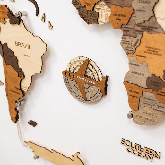 Enjoy The Wood 3D Wooden World Map Wall Art - Large Travel Map with Pins for Art Decor - Decorative Map of the World for Home, Office - Travel Wall Art Housewarming Gift Idea (Travel Tracker, Pins, Unframed)