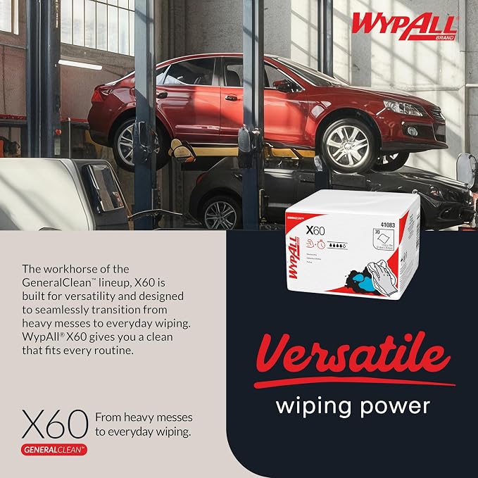WypAll GeneralClean X60 Cloths Multi-Task Cleaning Wipes (41083), Quarterfold, Strong and Absorbent Towels, White (8 Packs of 70 Sheets, 560 Sheet Total)