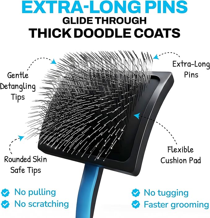 The Doodle Brush, Slicker Brush for Dogs Detangler, Poodle Pin Dematting Dog Hair Brushes, Extra Long Pin Slicker for Goldendoodle, Cockapoo, Cavapoo, Tangle-Free Grooming Shiny Coat Pet Brushes