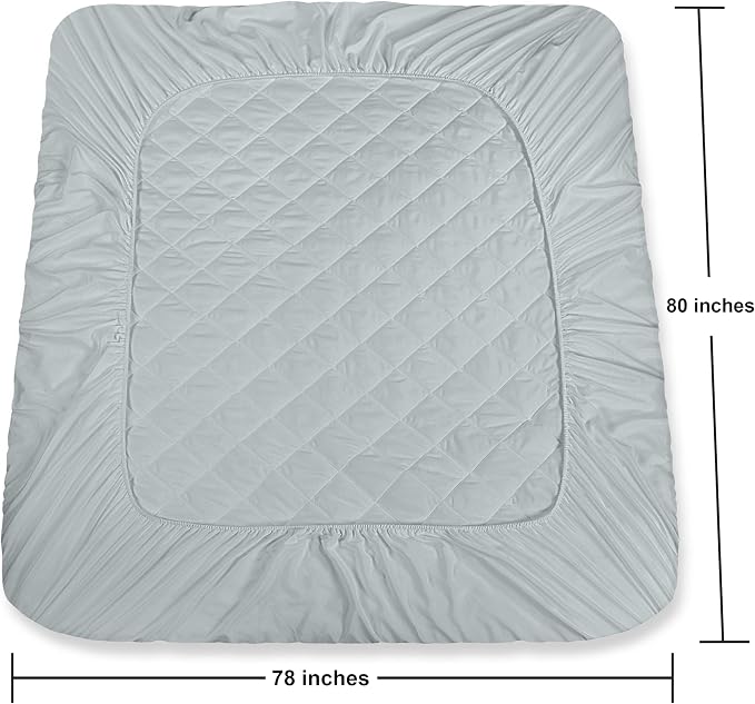 Quilted Fitted Mattress Pad, King Mattress Protector Topper with Deep Pocket Stretches up to 16 Inches, Machine Washable Mattress Cover by Utopia Bedding (Light Grey)