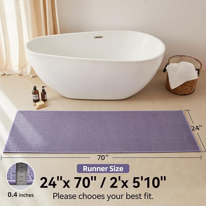Triohero Bathroom Runner Rugs, Long Bath Mat Runner Washable Thin Quick Dry Low Pile Bathroom Runner Rugs Non Slip, Lavender 24"x70"