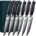Steak Knives Set of 6, Powder Steel Steak Knife Set | Ultra Sharp 4.5 Inch Serrated Steak Knives with Ergonomic Pakkawood Handle Japanese Knives for Steak, Bread and Butter