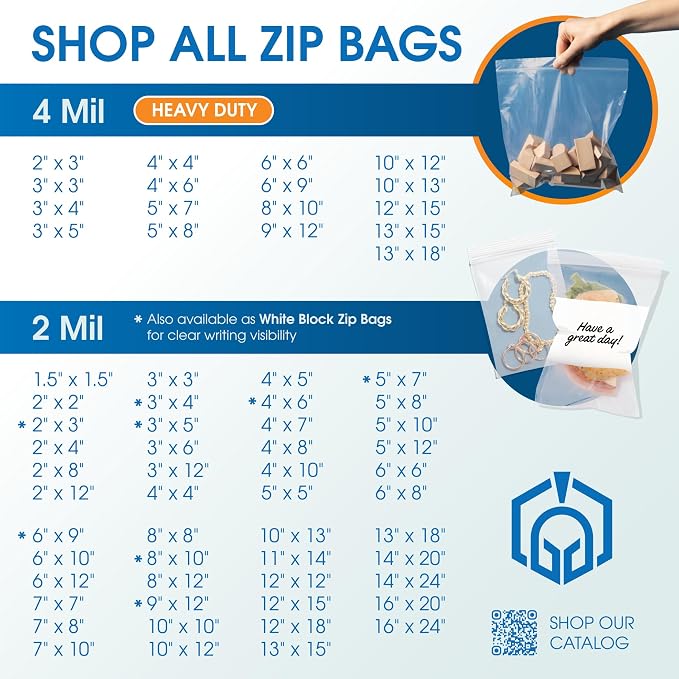 Spartan Industrial - 8” X 10” (100 Count) 4 Mil Heavy Duty Clear Plastic Reclosable Zip Poly Bags with Resealable Lock Seal Zipper