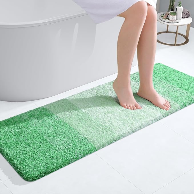 OLANLY Bathroom Runner Rugs Mat 47x17, Extra Soft Absorbent Microfiber Bath Rugs, Rubber Backing, Quick Dry, Washable Long Bath Mats for Bathroom Floor, Tub and Shower, Home Decor Accessories, Green