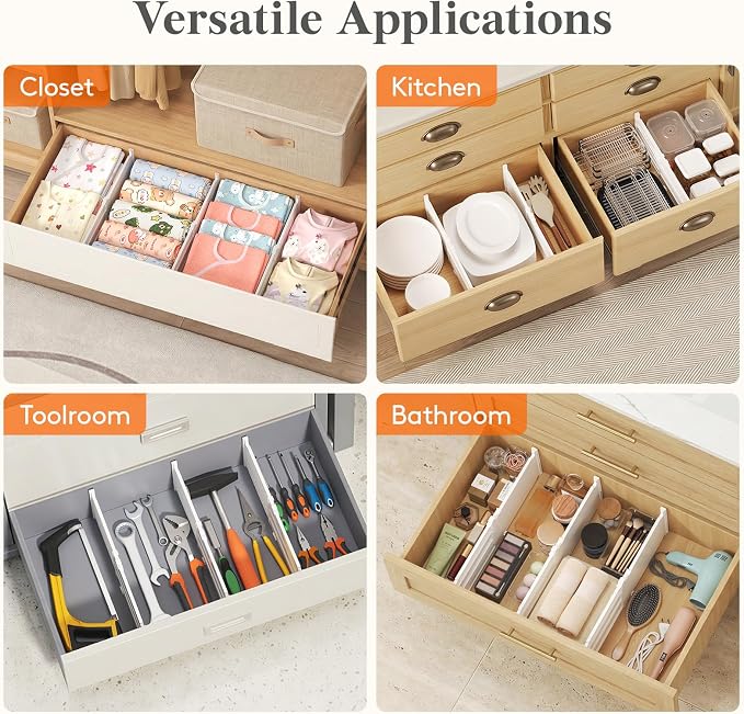 Lifewit 6" Tall 9 Pack Drawer Dividers, 11.5"-18.5" Adjustable Deep Drawer Organizer Clothes, Expandable White Plastic Separators for Dresser, Kitchen, Cabinet, Closet, Office Organization & Storage