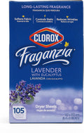 Clorox Fraganzia Fabric Softener Dryer Sheets Wrinkle Reducing Anti-Static Laundry Lavender Eucalyptus Scent 105 Count Bulk Pack