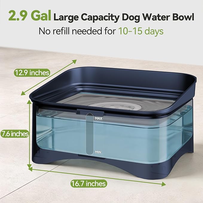 UPSKY 2.9Gal No Spill Dog Water Bowl, 4 Height Adjustable Elevated Bowl | Super Large Capacity, Slow Drinking Feeder, No-Splash, Anti-Slip, Folding Design, Suitable for Senior Dog and Multi-Pet Homes