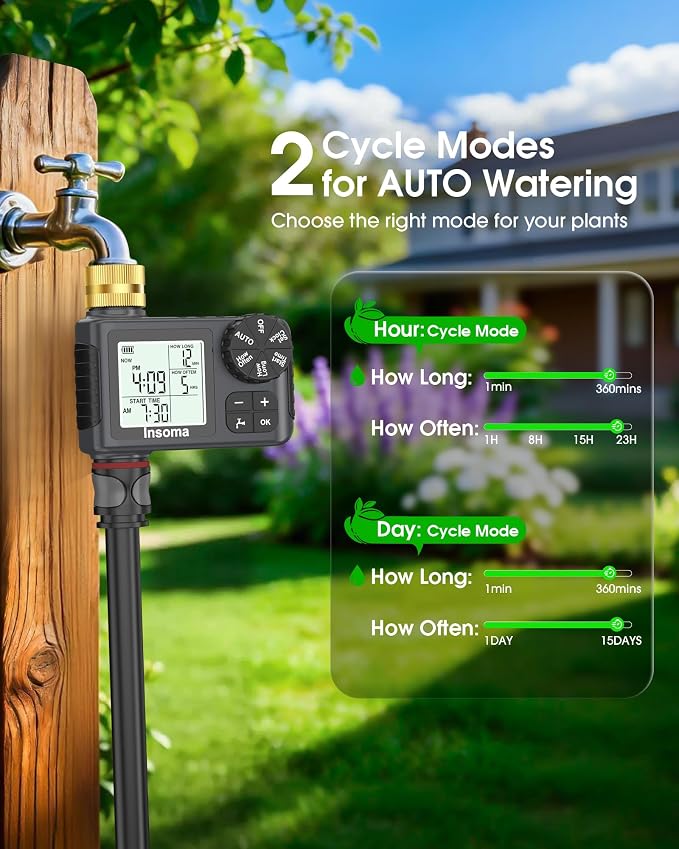 Water Timer for Garden Hose with 100% Metal Pipe, Programmable Sprinkler Controller for Garden Faucet with Auto/Manual/Rain Delay Mode, Irrigation Timers for Lawn, Yard, Outdoor Plants