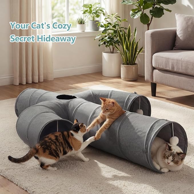 Ownpets Cat Tunnel Large 12 inch Diameter Sturdy Oxford Fabric Cat Tunnel Toy, Cactus Shape Collapsible Cat Tunnels for Indoor Cats,Interactive Peek Hole Pet Tunnel Tube with Cat Wand Toy