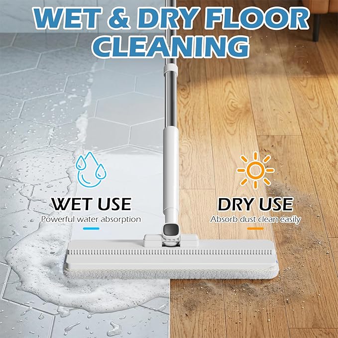 Midyb Mop and Bucket Set, 2026 Upgraded Flat Mop and Bucket System with 2 Pads, Mop Bucket with Wringer Set, Spray Cleaning, Auto Dirty Water Separation Keep Water Fresh, Mops for Floor Cleaning
