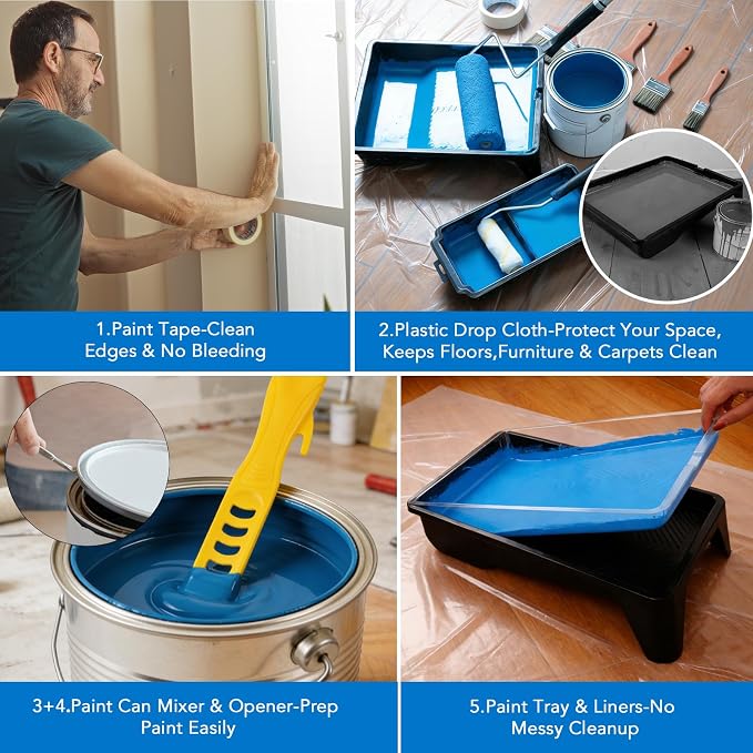 SOUTHGATE 36PCS Paint Roller Kit with 4-Section Pole, 9''& 4''Roller Trays, Heavy-Duty Frames, Microfiber Paint Rollers, Brushes & Scrappers, House Painting Tools for Walls, Ceilings & Home Renovation