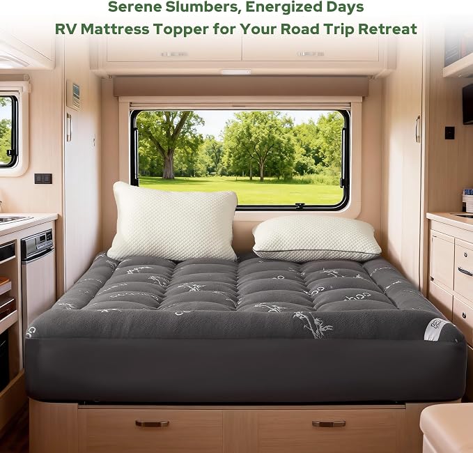 BEDLORE RV Queen Mattress Topper Viscose Derived from Bamboo,Pillow Top Mattress Pad with Stretchable Pockets for 6"-15" Mattress, Soft Breathable Mattress Topper for Back Pain Relief(Dark Gray)