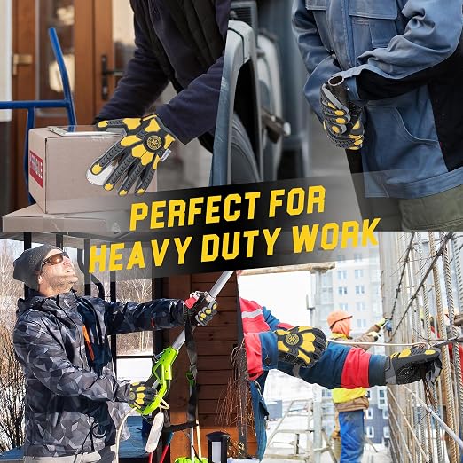 HANDLANDY Winter Cut Resistant Impact Resistant Work Gloves for Men, Padded Palm Grip Heavy Duty Working Glove (Medium, Yellow)