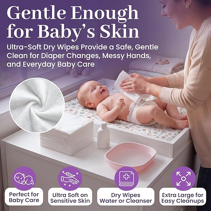 Disposable Dry Wipes 200 Count - Soft Disposable Washcloths for Adults, Sensitive Skin, Baby Care & Incontinence, Extra Large 9.5" x 13.5" Unscented Cleansing Cloths, Hospital Grade - by ProHeal