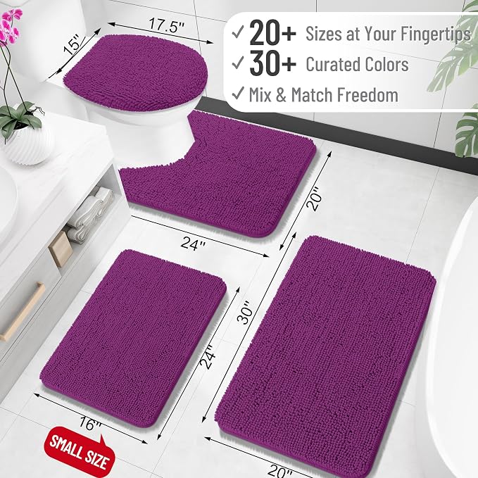 OLANLY Large Bathroom Rugs 50x30, Extra Soft Absorbent Chenille Bath Rugs, Rubber Backing Quick Dry, Machine Washable Bath Mats for Bathroom Floor, Tub and Shower, Home Decor Accessories, Purple
