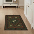 3'x5' Washable Area Rug Bass Lure Cabin Pinecone Hook Border Tackle Motif Fish Fishing Refined Non-Slip Chair-Friendly for Home Office, Hallway, Laundry Room
