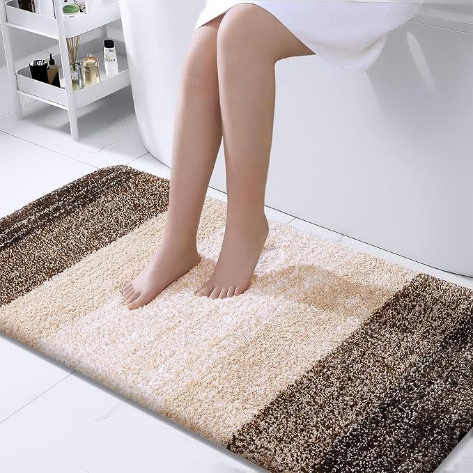 OLANLY Bathroom Runner Rugs Mat 44x24, Extra Soft Absorbent Microfiber Bath Rugs, Rubber Backing, Quick Dry, Washable Long Bath Mats for Bathroom, Tub and Shower, Home Decor Accessories, Light Brown