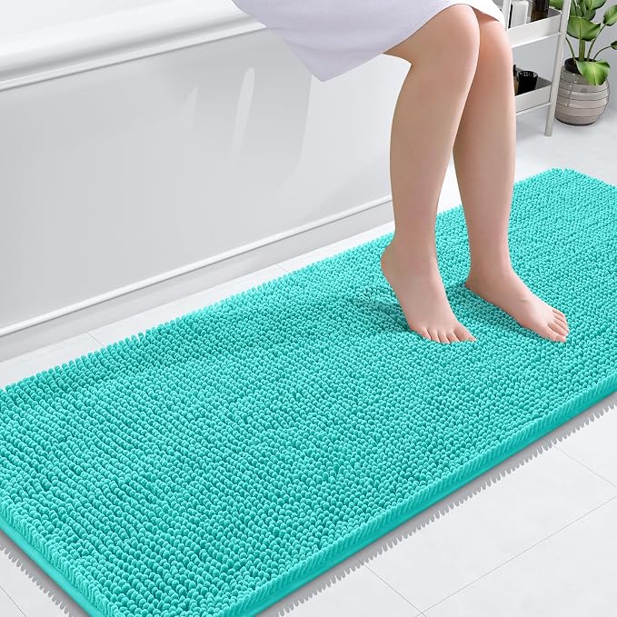 OLANLY Bathroom Runner Rugs 59x24, Extra Soft Absorbent Chenille Bath Rugs, Rubber Backing Quick Dry, Machine Washable Long Bath Mats for Bathroom Floor, Tub and Shower, Home Decor Accessories, Teal