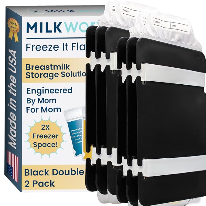 Freeze It Flat Breastmilk Bag Organizer, Set of 2 (Black Double) | Set of 2 organizers, freezes breast milk bags flat, doubles freezer storage, works with top milk bag brands, wipe clean