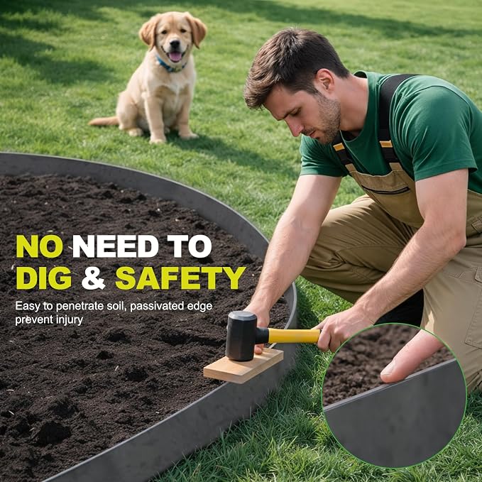 40FT Metal Landscape Edging 12-Pack, 6.5"H Corten Steel Lawn Edging | 12 Stakes, 100-year Service Life, Hammer-in Garden Edging Border, Flexible DIY, for Lawn, Flower Bed, Tree Ring, Pathway