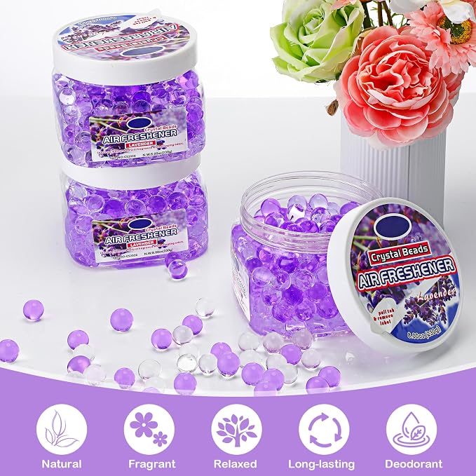 18 Pack Gel Odor Eliminator Beads 8 Ounce Scent Beads Bulk Air Freshener Removing Long Lasting Eliminates Odors for Home, Bathrooms, Cars, Boats, Rvs and Pet Areas(Lavender)